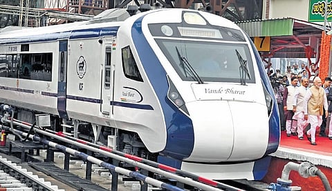 Prime Minister Narendra Modi flagging off Vande Bharat Express at KSR City railway station  in Bengaluru.