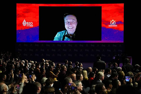 Tesla CEO Elon Musk talks during a virtual meeting at the B20 Summit ahead of the G20 leaders summit in Nusa Dua, Bali, Indonesia. (Photo | AP)