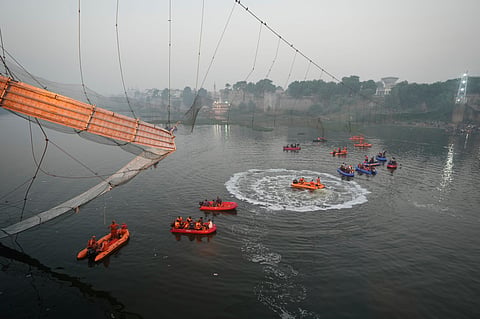 At least 141 people were declared dead after a century-old cable bridge collapsed into the Machchhu river in Gujarat’s Morbi on Sunday. The over-a-century-old suspension bridge, which had reopened fiv