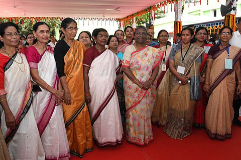 President Droupadi Murmu with other alumni of Capital Girls High School