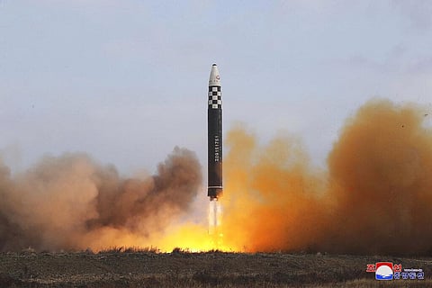 The test-firing of a missile at Pyongyang International Airport in Pyongyang, North Korea, Nov. 18, 2022. (Photo | AP)
