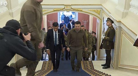British Prime Minister Rishi Sunak with President Volodymyr Zelensky in Kyiv. (Photo | Volodymyr Zelensky @ Twitter)