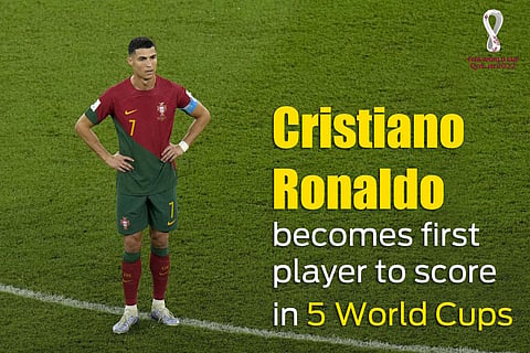 Cristiano Ronaldo added another gem to his already decorated hat as he became the first player in history to score in five different World Cups. (Photo | AP)