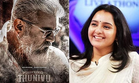 Ajith Kumar in 'Thunivu' (L), Manju Warrier (R)