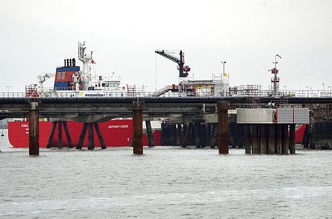 The LPG tanker 'Coral Parensis' is anchored at the construction site of the 'Uniper' LNG  terminal in Wilhelmshaven, Germany, Nov. 15, 2022. (Photo | AP)
