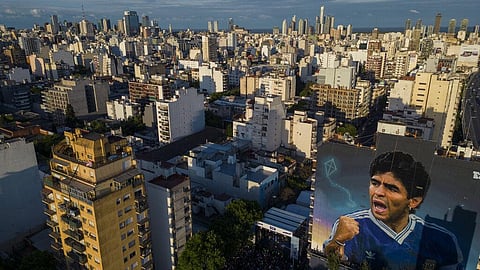 A mural of soccer legend Diego Maradona by artist Martin Ron was unveiled in Buenos Aires, Argentina. (Photo | AP)