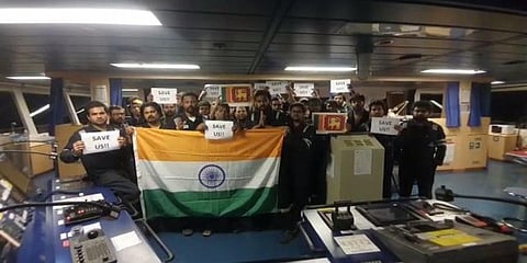 Members of the MT Heroic Idun, an oil tanker illegally detained in Equatorial Guinea. (Express)