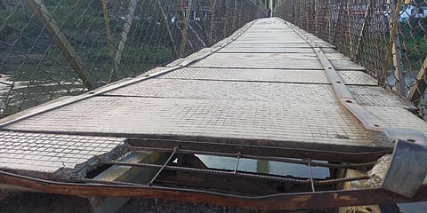 The dilapidated state of the hanging bridge in Kanive. (Photo | Express))