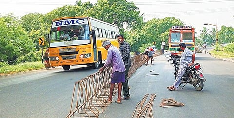 A median, being set up at a cost of `1.50 crore on Peramangalam-Puthanampatti cut road, is also nearing completion | Express