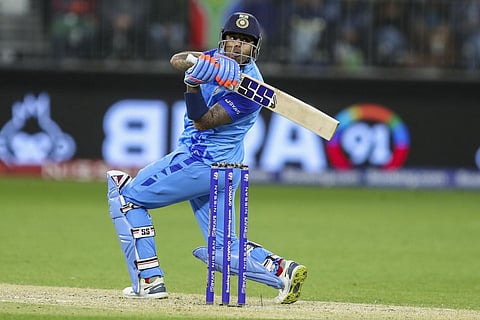 Suryakumar Yadav bats during the T20 World Cup cricket match between the India and South Africa in Perth, Australia. (Photo | AP)