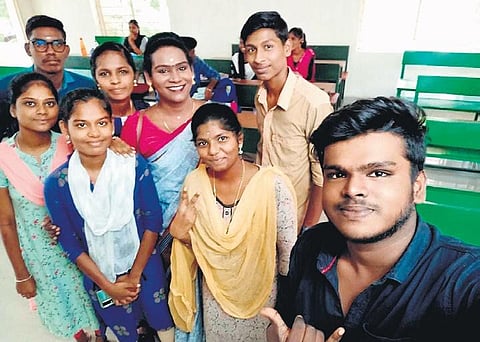 Jency with her students at the Dr Ambedkar Government Arts College | Express