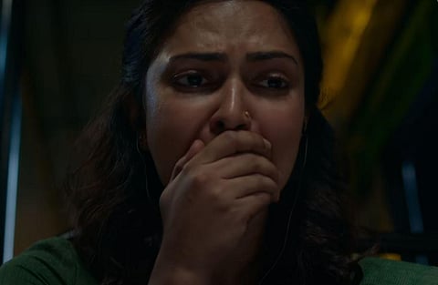 A still from the recently released Malayalam film 'The Teacher' starring Amala Paul in the lead role. (Photo | YouTube screengrab)