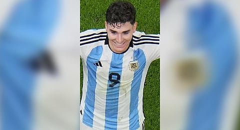 Argentina's Julian Alvarez celebrates scoring his side's second goal during the World Cup semifinal soccer match between Argentina and Croatia.(Photo  | AP)