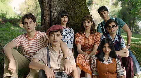 The cast of Zoya Akhtar's live-action musical film 'The Archies' featuring  Suhana Khan, Khushi Kapoor, and Agastya Nanda. (Photo | YouTube)