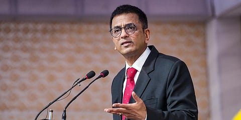 In this image, Chief Justice of India, (CJI), Justice DY Chandrachud addressing a programme as part of Constitution Day celebrations, in New Delhi, Nov. 25, 2022. (Photo | PTI)