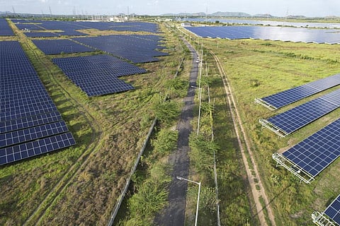 A solar power plant in Pavagada Tumkur district, in Karnataka, Sept. 15, 2022. (Photo|AP)