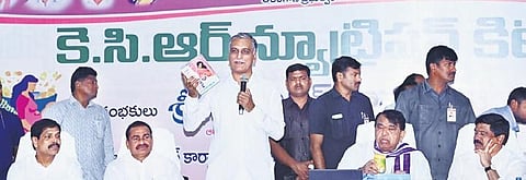 Health Minister T Harish Rao on Wednesday launches the KCR Nutrition Kits at the District Integrated Offices Complex (DIOC) in Kamareddy on Wednesday.