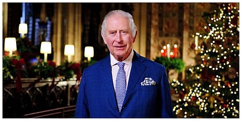 King Charles III records his first Christmas broadcast in the Quire of St George's Chapel at Windsor Castle, Berkshire. (Photo | AP)