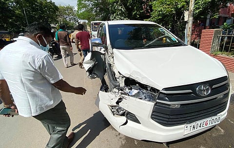 The car of additional chief secretary   that was involved in the accident. (Photo | R Satish Babu, EPS)
