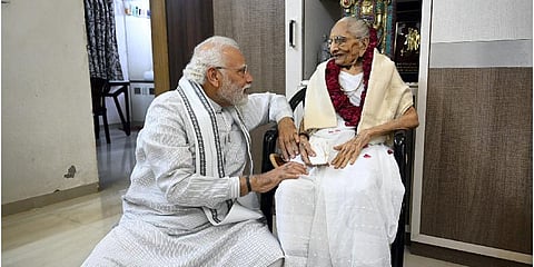 ​  PM Narendra Modi with his mother Heeraben. (Photo | PTI)  ​