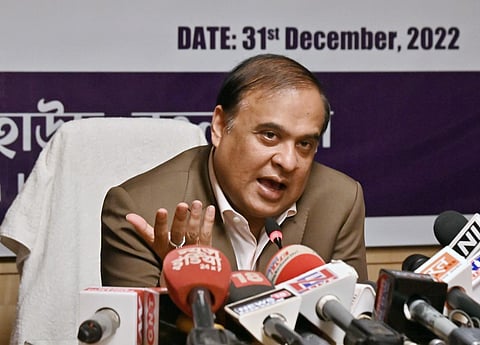 Assam Chief Minister Himanta Biswa Sarma addresses a press conference after a cabinet meeting in New Delhi on Saturday, Dec. 31, 2022. (Photo | ANI)