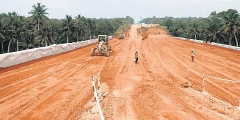 Soil filling work which was in progress on Mukkola- Karode NH66 bypass.