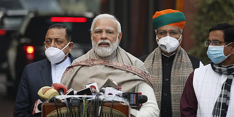 PM Narendra Modi speaks to the media ahead of the Budget Session in New Delhi. (Photo| Shekhar Yadav, EPS)