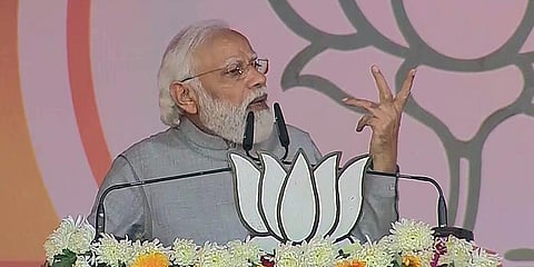 PM Narendra Modi at an election rally in Kasganj. (Photo| ANI)