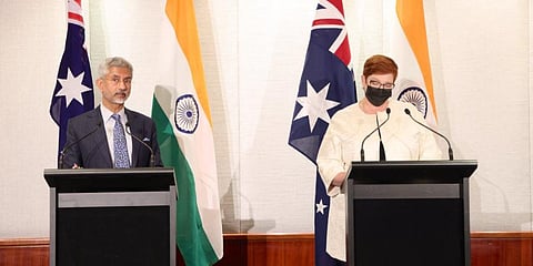 External Affairs Minister S Jaishankar with his Australian counterpart Marise Payne.(Photo | Twitter)