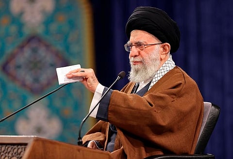 Iranian supreme leader, Ayatollah Ali Khamenei speaks during a televised video conference with an audience in the city of Tabriz (Photo | AP)