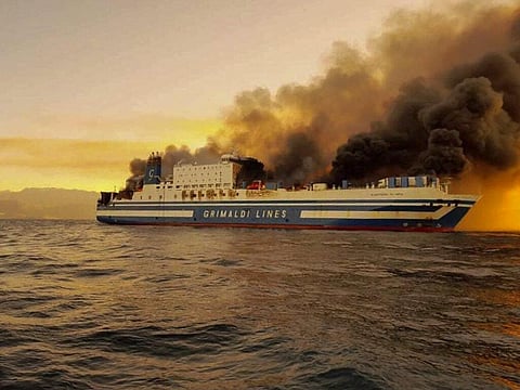 Greece ferry on fire