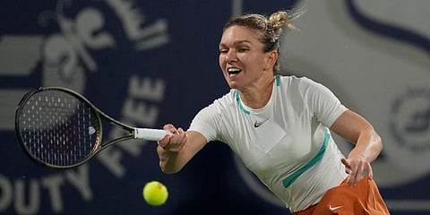 Simona Halep returns the ball to Ons Jabeur during a quarter final match of the Dubai Duty Free Tennis Championship in Dubai, United Arab Emirates. (Photo | AP)