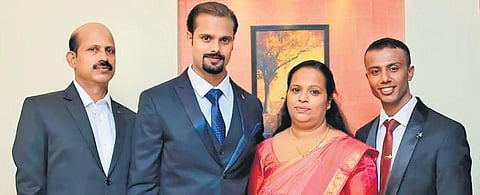 George Kuriakose (extreme right), who died in a car accident in Assam, with father  P P Kuriakose, brother Emil Kuriakose and mother Gracykutty