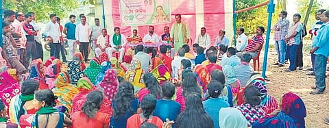 Mrutunjay Haldar addressing people at a BJD meeting in Malkangiri | Express