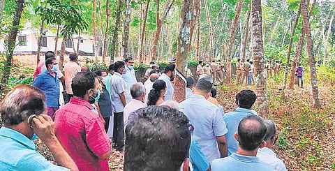Puliyinam residents gather at the site where the survey stones were laid on Monday (Photo |EPS)