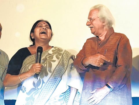 Adoor Gopalakrishnan with KPAC Lalitha during an event held to mark the golden jubilee of former’s film-making career on  August 17, 2016 | Express file photo