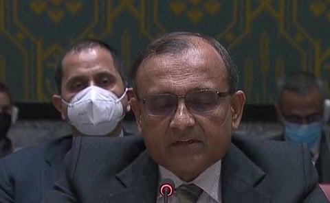 India's Permanent Representative to UN, TS Tirumurti at UNSC meeting on Ukraine | @ANI/Twitter