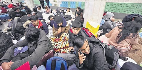 Kerala students who have taken refuge at the Peremoha Metro Station in Kharkiv