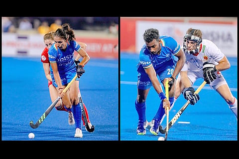 Stills from the win against Spain (Photo | Twitter/Hockey India)