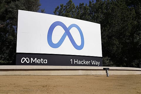 Facebook unveiled their new Meta sign at the company headquarters in Menlo Park, Calif., Thursday, Oct. 28, 2021.  (Photo | AP)