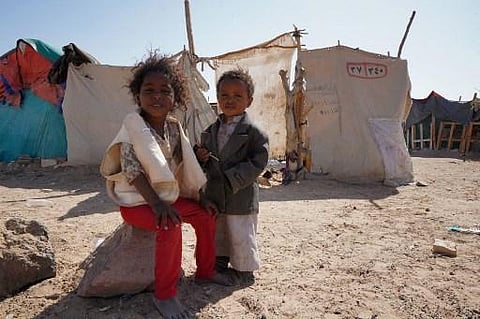 FILE - Yemeni children are pictured at the Jaw al-Naseem camp for internally displaced people on the outskirts of the northern city of Marib (Photo | AFP)