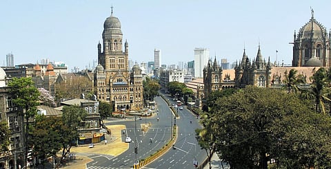 A view shows empty roads near Chhatrapati Shivaji Maharaj Terminus(CSMT) and Brihanmumbai Municipal Corporation (BMC) during amid a nationwide lockdown to limit the spreading of coronavirus in Mumbai.