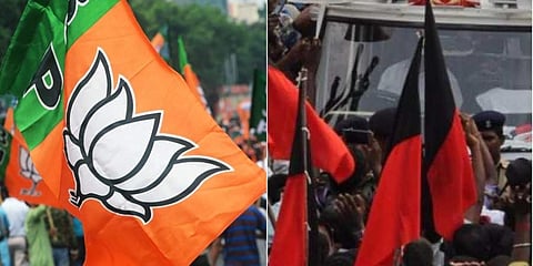 Flags of BJP and DMK used for representational purpose 