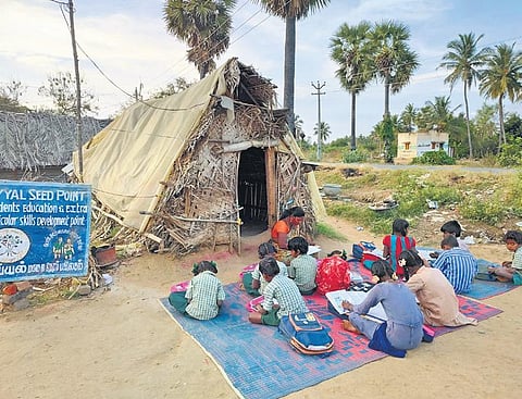 Children attending an informal evening tuition centre, being organised by  Krishnagiri-based NGO Oyyal Foundation at Valli Nagar | Express