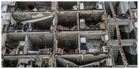 A view of destroyed apartments damaged by shelling, in Kharkiv, Ukraine. (Photo | AP)
