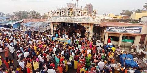 An average of two lakh devotees visited the temple on the first day of the festival and offered flowers to the deity | Express