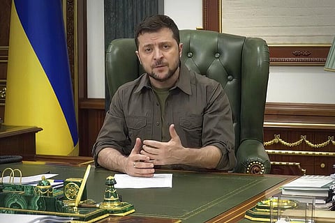 Ukrainian President Volodymyr Zelenskyy speaks from Kyiv. (Photo | AP)