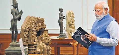 Prime Minister Narendra Modi inspects antiquities received from Australia | pti