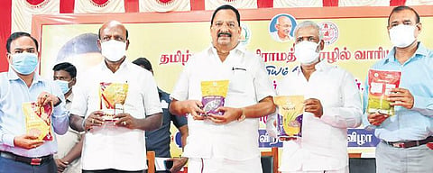 Ministers Ma Subramanian, R Gandhi and PK Sekar Babu on Wednesday  released new products of the Khadi Board | Express