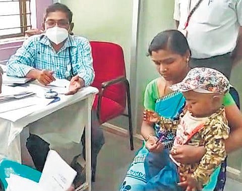 The 3-year-old being treated for thalassemia free of cost  at BLDE Hosp in Vijayapura . ( Photo | EPS)